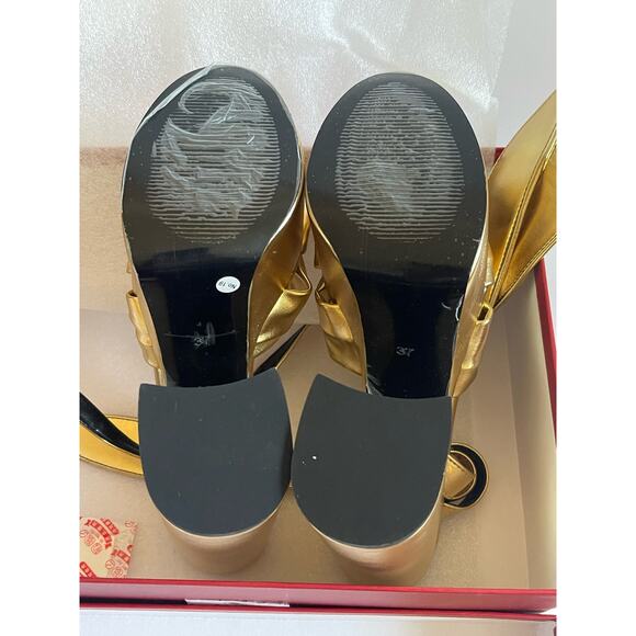 Metallic Lace Up Chunky Heel Platform Heels Open Toe Size 37 or 6.5 - Picture 8 of 11